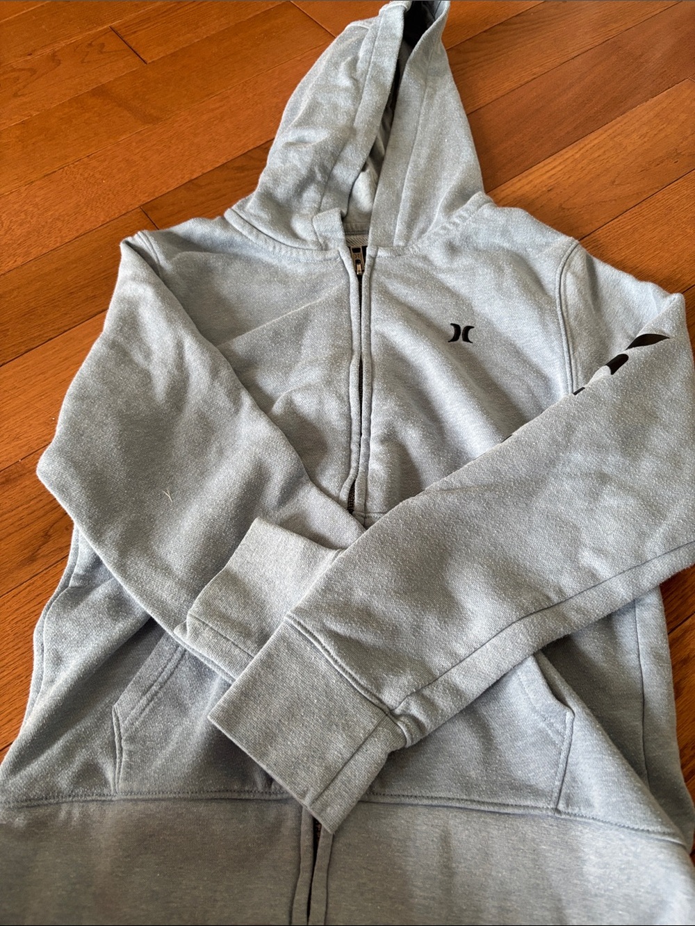 Hurley Men's Light Gray Full-Zip Hoodie with Small Logo